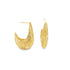 A pair of gold filigree hoop earrings display an intricate, feather-like openwork design against a clean white background.