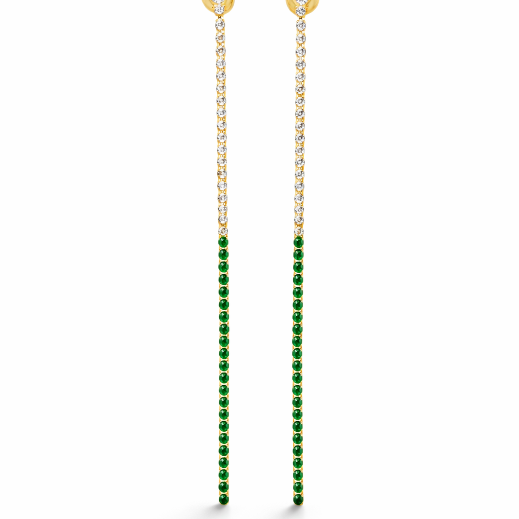 Elegant long tennis drop earrings with CZ stones and color detail. Lightweight dangle earrings perfect for special occasions or everyday glam.