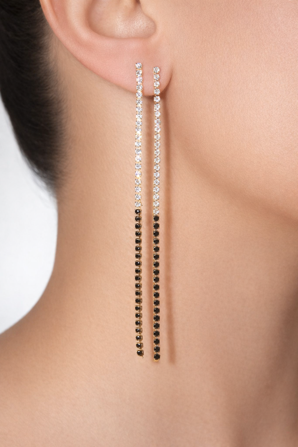 Elegant long tennis drop earrings with CZ stones and color detail. Lightweight dangle earrings perfect for special occasions or everyday glam.