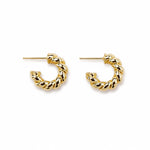 Classic twisted rope hoop earrings crafted in 18K Gold Filled and Rhodium. Lightweight, polished, hypoallergenic hoops for everyday wear.