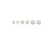 A row of six graduated heart-shaped diamond stud earrings sparkle against a clean white background.