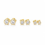 Classic round bezel CZ stud earrings crafted in 18K Gold Filled. Available in multiple sizes. Hypoallergenic, tarnish resistant, and perfect for everyday wear.