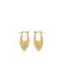A pair of textured gold hoop earrings with pointed drops displayed against a clean white background.