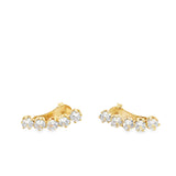Round Bezel 5 CZ Stone Ear Arc Earrings (J164)
