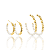 Half Pearl Half Bead Thin Open Hoops (L415-416)