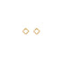 A pair of minimalist gold clover stud earrings rests against a clean white background.