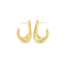 A pair of polished gold hoop earrings shaped with a smooth, organic teardrop design rests against a plain white background.