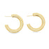 A pair of textured gold hoop earrings displays a detailed diamond-cut pattern against a plain white background.