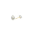 A pair of elegant teardrop-shaped pearl stud earrings features delicate gold posts against a clean white background.