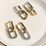 Modern 18K gold filled paperclip link earrings with a stylish two-tone finish. Tarnish-resistant, lightweight and perfect for everyday wear.