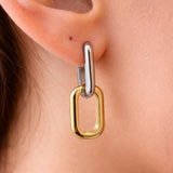 Modern 18K gold filled paperclip link earrings with a stylish two-tone finish. Tarnish-resistant, lightweight and perfect for everyday wear.