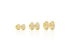 Three graduated pairs of pavé-set gold huggie hoop earrings sit neatly in a row, casting soft reflections on a white surface.