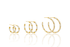Three pairs of gold hoop earrings embellished with alternating white pearls and gold beads display on a white surface with reflections.