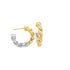 Two-tone twisted hoop earrings showcase a gleaming combination of yellow gold and silver metal against a clean white background.