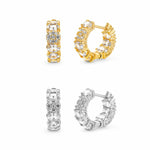 18K gold filled huggie earrings with pavé and gemstone details. Tarnish-resistant, hypoallergenic and perfect for everyday wear.
