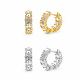18K gold filled huggie earrings with pavé and gemstone details. Tarnish-resistant, hypoallergenic and perfect for everyday wear.