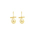 A pair of elegant gold drop earrings featuring teardrop-shaped pearls suspended from a sleek horizontal bar against a plain white background.