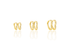 Three pairs of gold heart-shaped hoop earrings embellished with tiny cubic zirconia stones stand upright in graduating sizes on a reflective white surface.