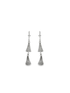 A pair of elegant silver dangle earrings features cascading tassel tiers against a clean white background.