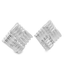 A pair of silver woven square stud earrings sits against a clean white background.