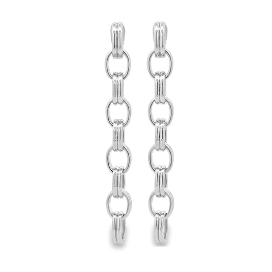 Modern long oval link chain drop earrings in gold or silver tone. Lightweight statement dangles perfect for everyday or evening wear.