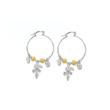 Rhodium Mistletoe Charm Hoops