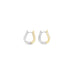A pair of two-tone huggie hoop earrings features a split design in white and yellow gold.