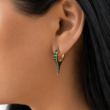 Premium Gold Filled spike huggie earrings featuring brilliant cubic zirconia. Available in Emerald Green, Turquoise, Clear, and Sapphire Blue for a modern everyday look.