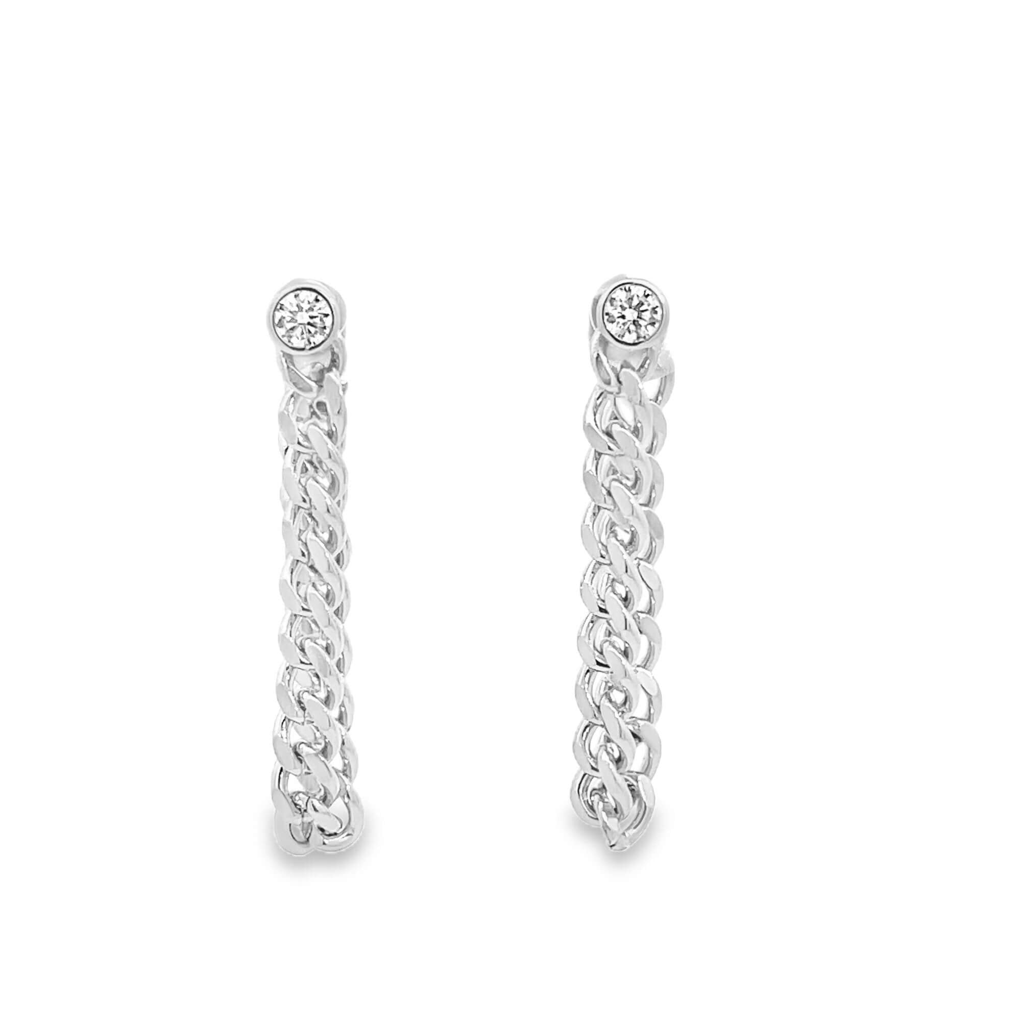 CZ Gemstone Thin Cuban Link Dangle Earrings (K37A)