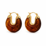 Elevate your style with lightweight 18K Gold Filled marbled resin hoop earrings. Glossy statement design available in multiple colors for everyday elegance.