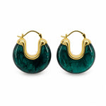 Elevate your style with lightweight 18K Gold Filled marbled resin hoop earrings. Glossy statement design available in multiple colors for everyday elegance.