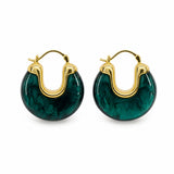 Elevate your style with lightweight 18K Gold Filled marbled resin hoop earrings. Glossy statement design available in multiple colors for everyday elegance.