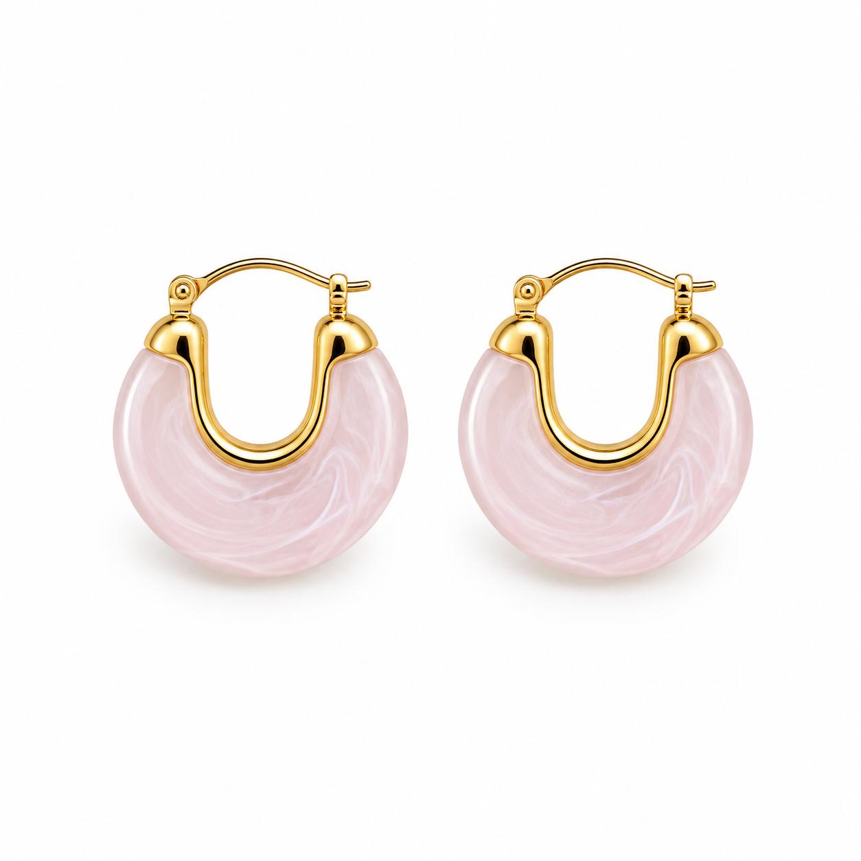 Elevate your style with lightweight 18K Gold Filled marbled resin hoop earrings. Glossy statement design available in multiple colors for everyday elegance.