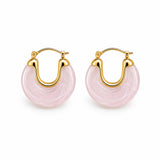Elevate your style with lightweight 18K Gold Filled marbled resin hoop earrings. Glossy statement design available in multiple colors for everyday elegance.
