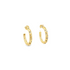 A pair of gold starburst hoop earrings rests against a white background.