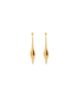A pair of elegant gold teardrop dangle earrings hang gracefully against a plain white background.