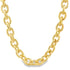 A thick yellow gold link chain necklace curves gracefully against a plain white background.