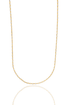 A delicate gold necklace set with rectangular baguette crystals sparkles against a plain white background.