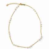 Delicate 18K Gold Filled choker featuring heart-shaped pearls on a fine station chain. Elegant, feminine and perfect for layering.