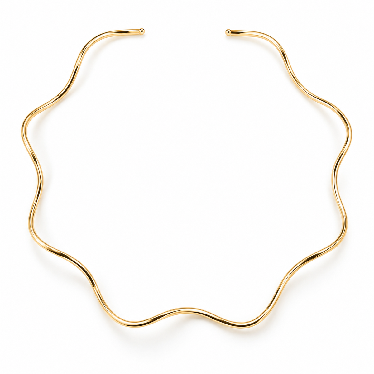 Shop the Wavy Sculptural Choker Necklace with an organic, fluid silhouette and polished finish. Available in 18K Gold Filled and Rhodium Filled.