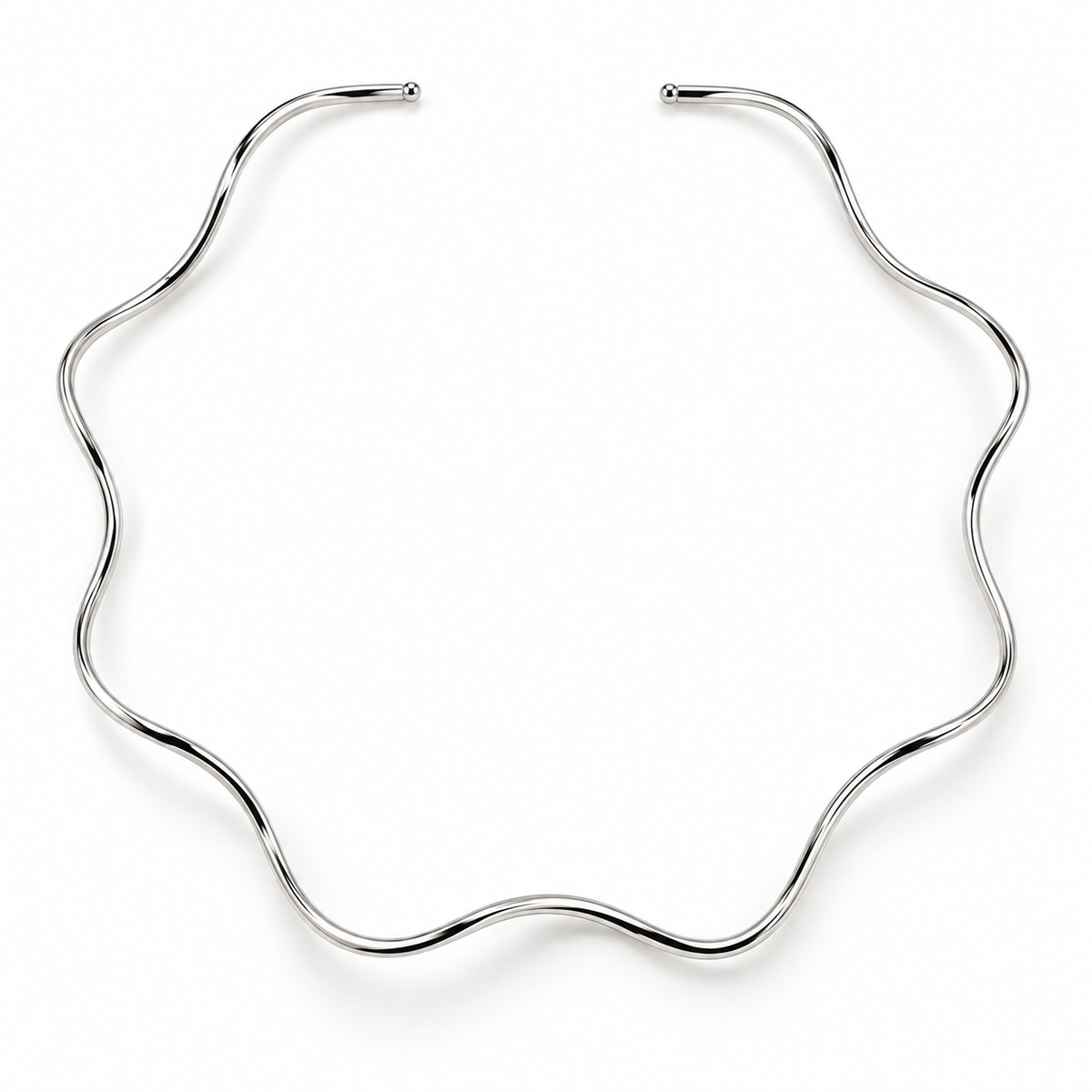 Shop the Wavy Sculptural Choker Necklace with an organic, fluid silhouette and polished finish. Available in 18K Gold Filled and Rhodium Filled.