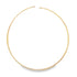 A sleek yellow gold collar necklace curves gracefully against a plain white background.