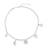 Oval Cable Link Chain Butterfly, Moon, Heart, Star CZ Charm Necklace (G69A)