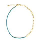 Colored CZ Half Tennis Paperclip Chain Bracelet (H36A/I295A)
