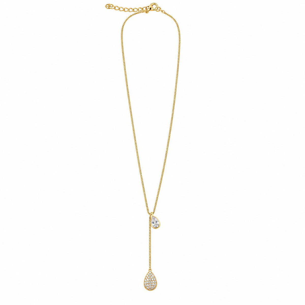 Shop the Pave Teardrop Lariat Necklace featuring a delicate teardrop accent and sparkling CZ drop on an elegant Y-shaped chain.