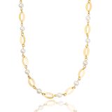 Oval Charm Link Pearl Necklace (F11A/I85)