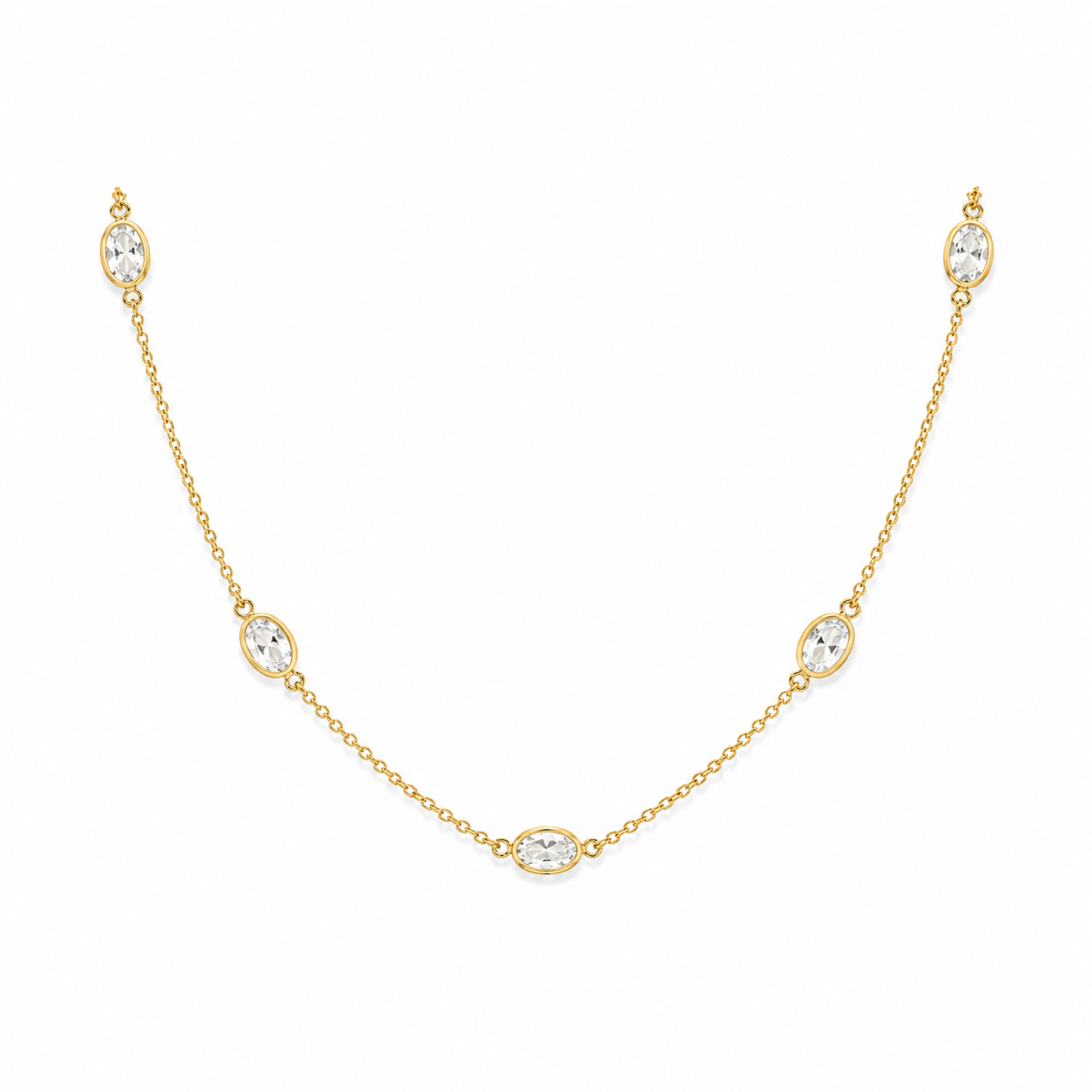 Elegant 18K gold filled choker and bracelet set with oval bezel crystals. 