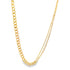 A shiny gold multi-strand necklace features a thick curb chain intertwined with two delicate link chains against a clean white background.