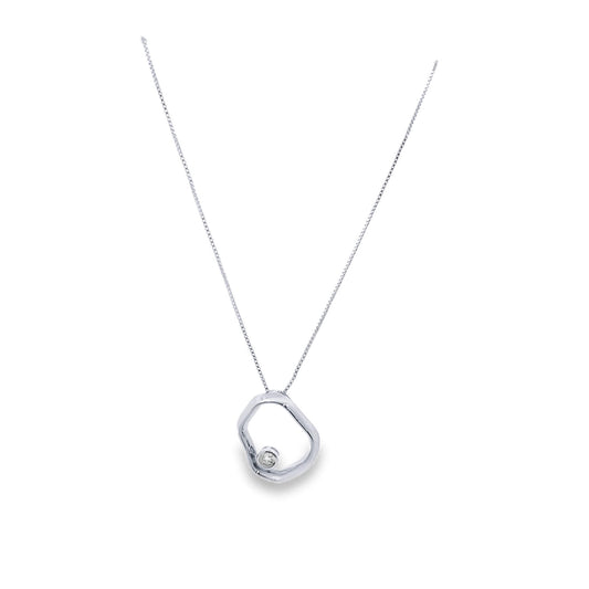 Silver necklace with a unique pendant on a white background