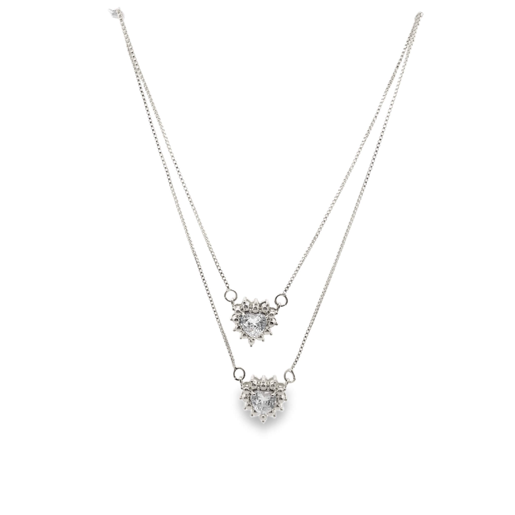 Layered Sunburst Heart CZ Pendant Necklace (F94A)